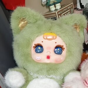 Cute Green Plush Doll with Starry Eyes